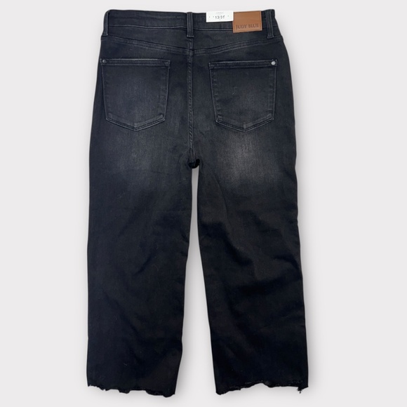 Judy Blue Jeans Womens 13/31 Black High Waist Wide Crop Raw Hem Denim Stretch - Picture 2 of 9